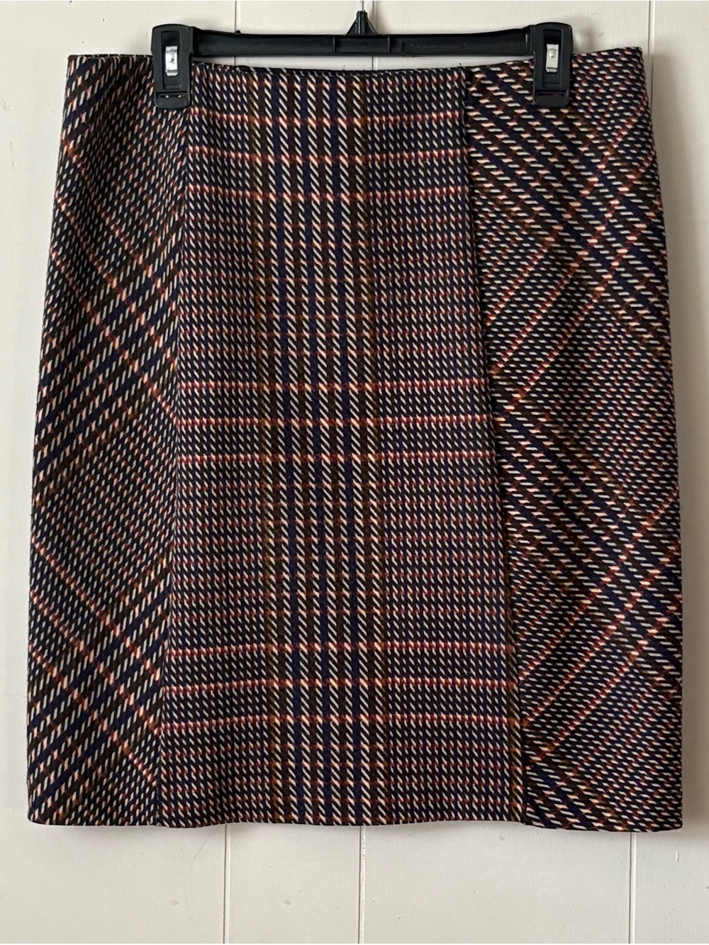 Covington pull on stretch mixed-plaid paneled skirt L